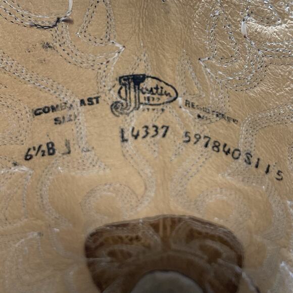 Justin Cowboy Damiana Boots L4337 Leather Snip Toe Size 6.5 B Tan Brown 2 Tone - Picture 8 of 10